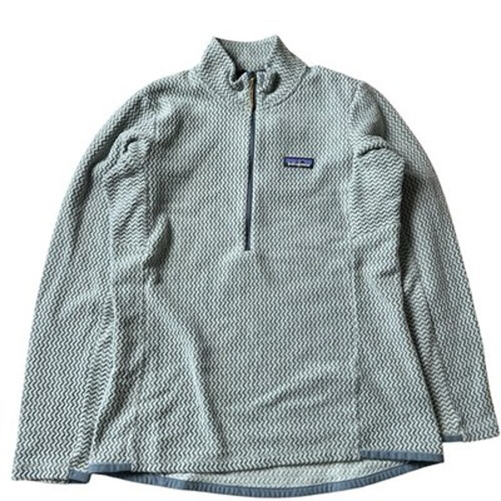 Patagonia Sweater Womens M Gray Pullover Mock Neck 1/4 Zip Fleece Geometric